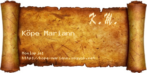 Köpe Mariann névjegykártya